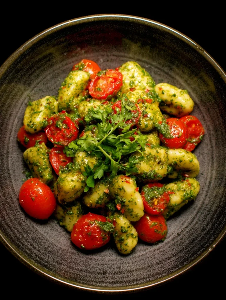 pesto gnocchi with cherry tomatoes
