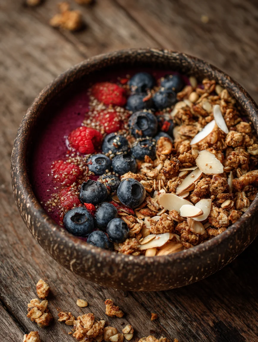 card recipe ingredients and instructions acai bowl with homemade granola