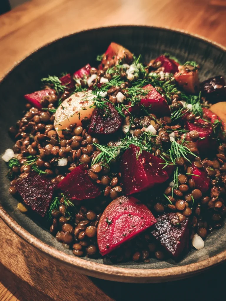 warm lentil salad with roasted beets