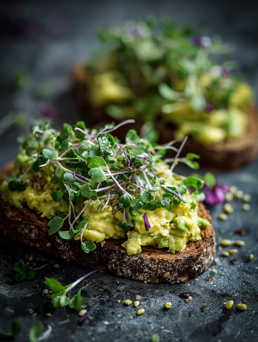 card recipe ingredients and instructions avocado smash with microgreens