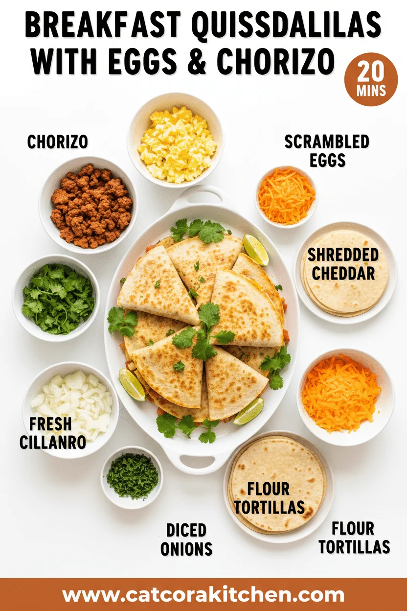 Breakfast quesadillas with eggs and chorizo ingredients