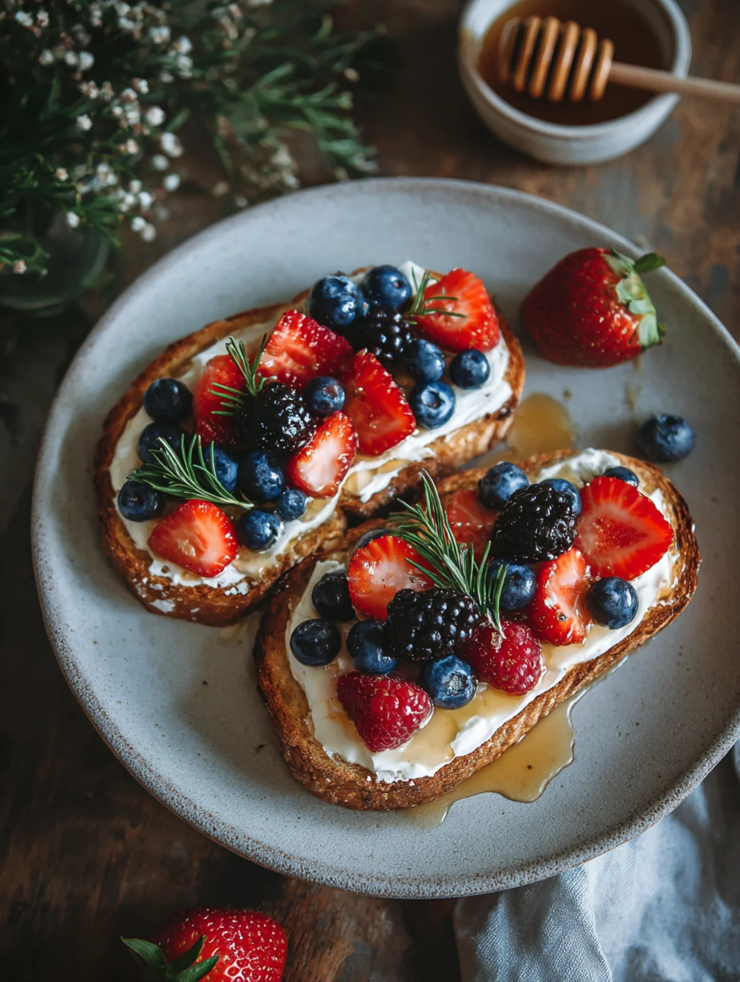 Ricotta Toast with Honey and Berries – Elegant Breakfast