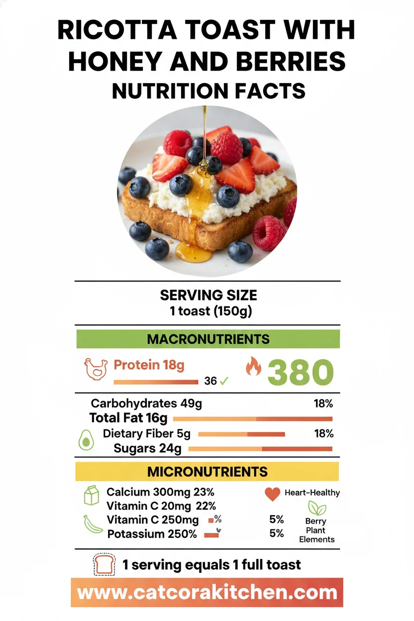 Ricotta toast with honey and berries nutritional information