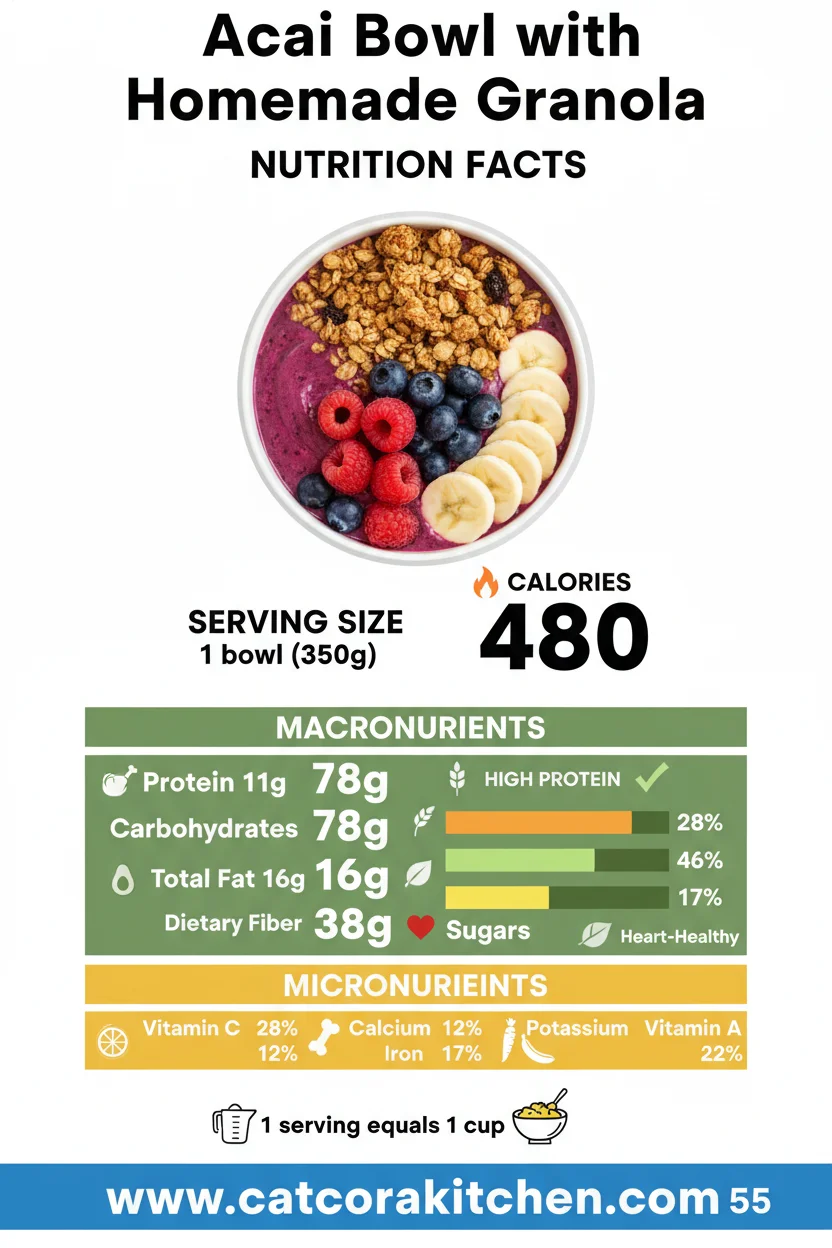 Acai bowl with homemade granola nutritional information