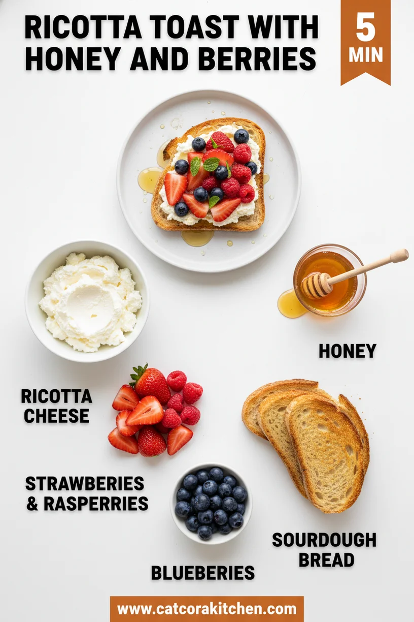 Ricotta toast with honey and berries ingredients